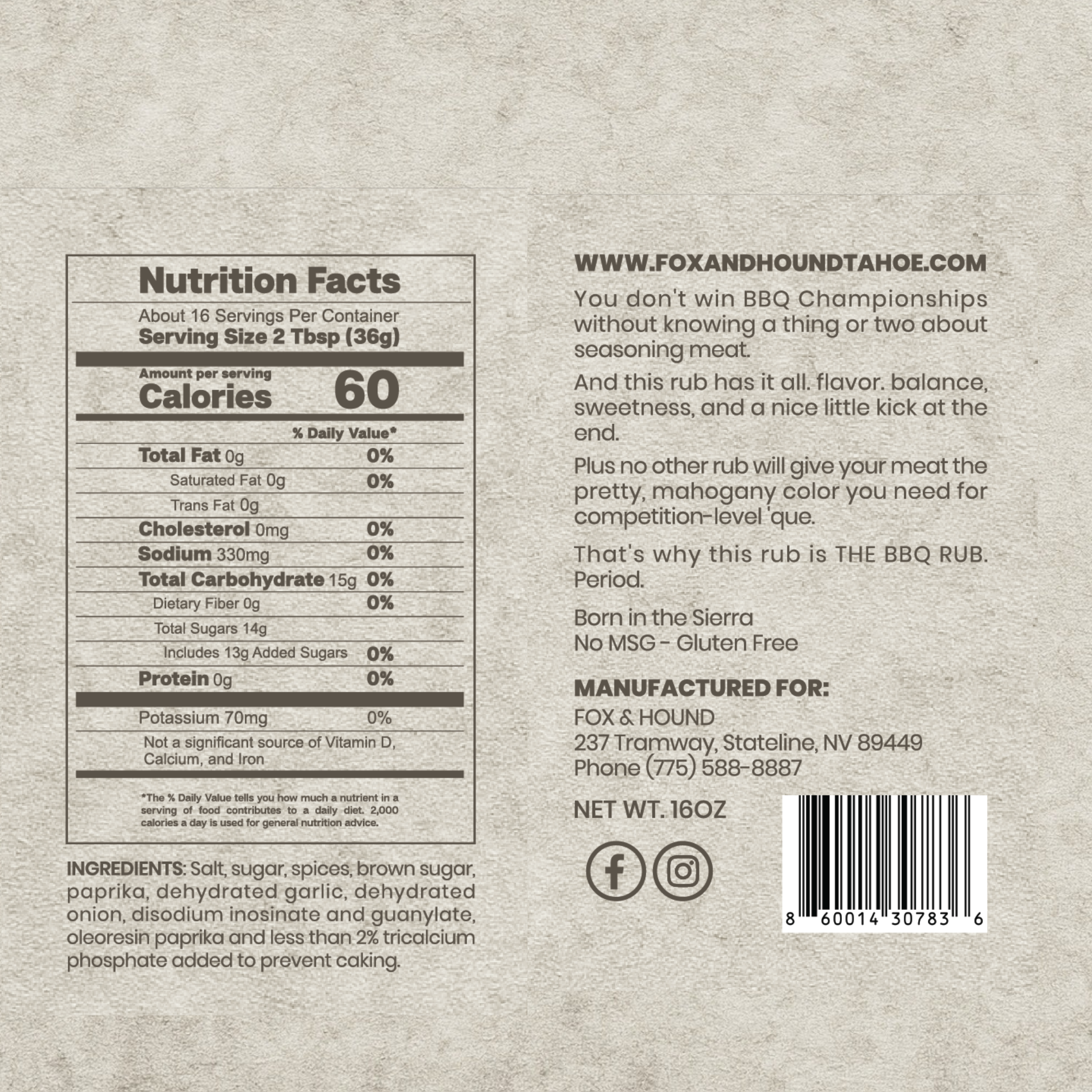 Sunset Rub – 10oz Pitmaster Shaker for Ribs | Fox & Hound Smokehouse